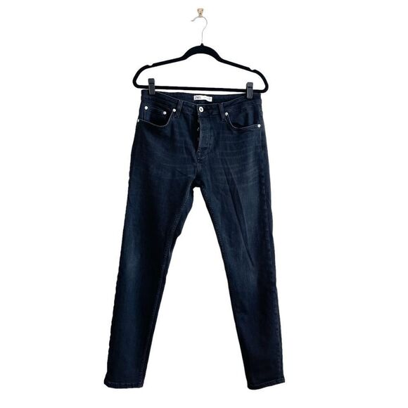 Zara Womens Button-Fly Mid Rise Classic Fit Dark Wash Black Denim Jeans Size 36 - Picture 2 of 10